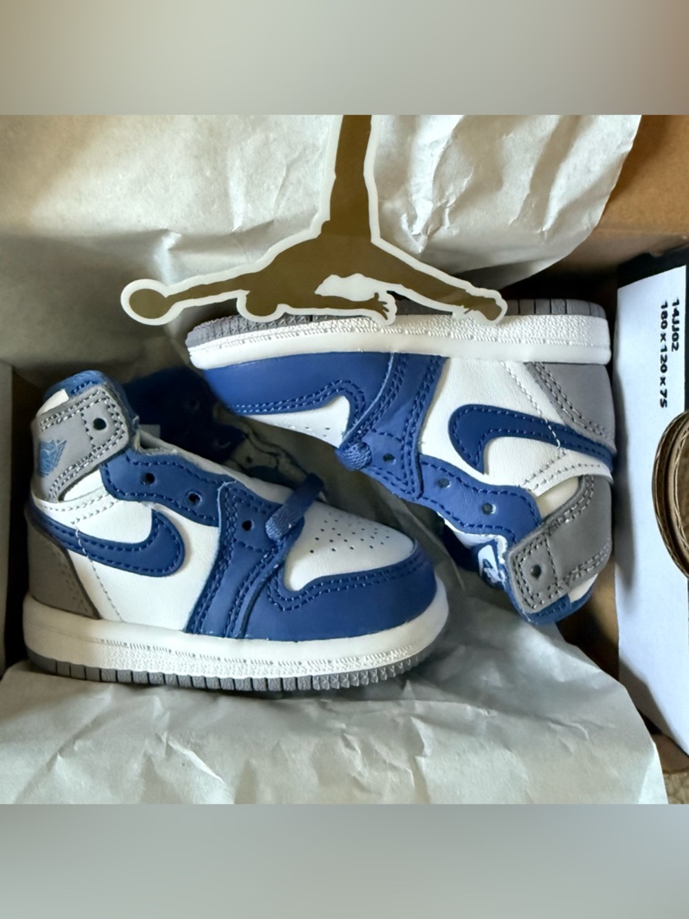 NWB Jordan 1 Retro High OG True Blue /White-Cement Grey Varsity Seal Sneakers 3C